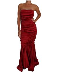Dolce & Gabbana Ruches Satin Meraid Maxi Jurk - Rood
