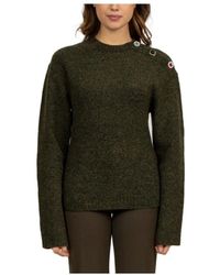 N°21 - Grüner melange wollpullover mit juwelknöpfen - Lyst