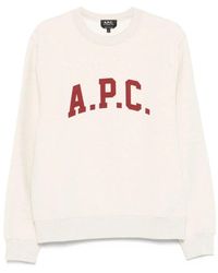 A.P.C. - Hoodies & Sweatvesten ,Katoen Ecru Stretch Katoen Logo Print Sweatshirt - Lyst