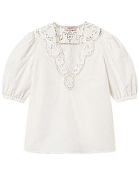 Twinset - Weißes V-Ausschnitt Puffärmel Hemd - Lyst
