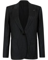Givenchy - Jassen ,Grijs ,Wol Enkelrijig Gestreept Jasje - Lyst