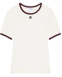 Courreges - Tops ,Wit ,Katoen Geborduurd Logo Witte T-Shirts En Polo's - Lyst