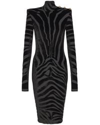Balmain - Kurzes Samtkleid Mit Zebramuster - Lyst