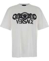 Versace - Tops ,Wit ,Katoen Wit T-Shirt Met Medusa-Hoofdprint - Lyst