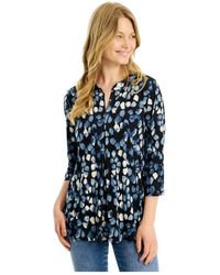iN FRONT - Blaue Maracol Bluse Mit 3/4 Ärmeln - Lyst