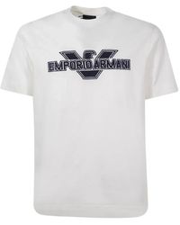 Emporio Armani - Magliette bianca in cotone a manica corta con maxi patch logo aquila - Lyst