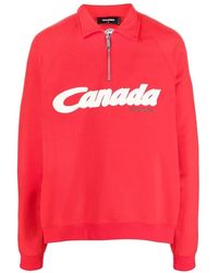 DSquared² - Hoodies & Sweatvesten ,Rood ,Katoen Canada Logo Halve-Ritssluiting Sweatshirt - Lyst