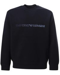 Emporio Armani - Felpa blu con girocollo e logo - Lyst