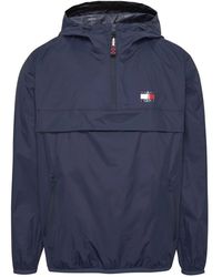 Tommy Hilfiger - Jassen ,Blauw ,Nylon Opvouwbare Windjack Blauw - Lyst