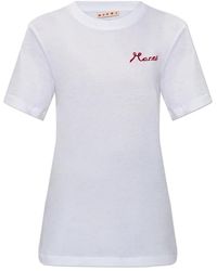 Marni - Tops ,Wit ,Katoen Wit Katoenen T-Shirt Met Logo - Lyst