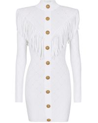 Balmain - Gestricktes Minikleid Mit Fransen - Lyst