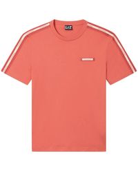 EA7 - Tops ,Rood ,Katoen Logo Series Katoenen T-Shirt Met Ronde Hals - Lyst