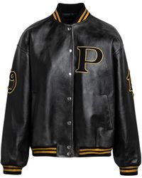 Prada - Jassen ,Zwart ,Kort Leren Jasje - Lyst