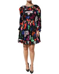 MSGM - Bloemen Ruche Mini Jurk Zwart - Lyst
