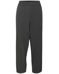 Kaffe - Broeken ,Grijs ,Zwarte Oester Cropped Broek Met Elastische Taille - Lyst