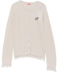 KENZO - Truien & Vesten ,Wit ,Katoen Cardigan Met Franjes En Geborduurd Logo - Lyst