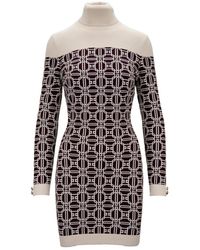 Elisabetta Franchi - Kleedjes ,Paars ,Korte Gebreide Jurk Met Hoge Kraag - Lyst