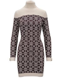 Elisabetta Franchi - Kleedjes ,Paars ,Korte Gebreide Jurk Met Hoge Kraag - Lyst