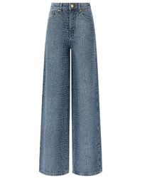 Self-Portrait - Rhinestone Croc Effect Wide Leg Jeans - Lyst