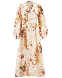 Zimmermann - Kleedjes ,Veelkleurig ,Multi Colour Ballonmouw V-Hals Jurk - Lyst