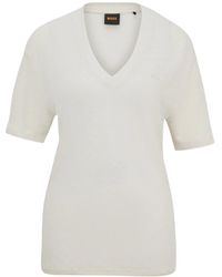 BOSS - Camisa blanca abierta punt - Lyst