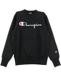 Champion - Hoodies & Sweatvesten ,Zwart ,Katoen Crewneck Sweatshirt - Lyst