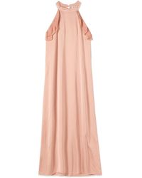 Oltre - Kleedjes ,Roze ,Satijn Lange Satin Jurk Met Ruches - Lyst