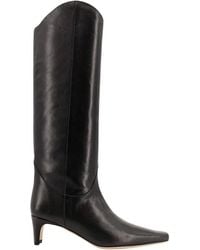 STAUD - Schwarze Leder Stiefeletten Mit Spitze - Lyst