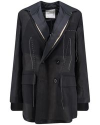 Sacai - Jassen ,Zwart ,Katoen Leren Blazer - Lyst