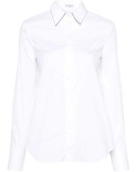 Brunello Cucinelli - Overhemden ,Wit ,Katoen Witte Katoenen Poplin Shirt Met Monili Ketting - Lyst