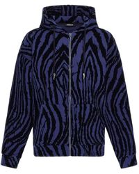 Roberto Cavalli - Hoodies & Sweatvesten ,Blauw ,Katoen Zebra Print Sweatshirt Donkerblauw - Lyst