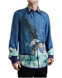 Dolce & Gabbana - Blauwe Ocean Print Zijden Button Down Shirt - Lyst