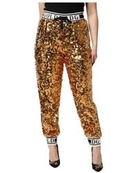 Dolce & Gabbana - Metallic Gold Dg Logo Sequined Jogger Pants - Lyst