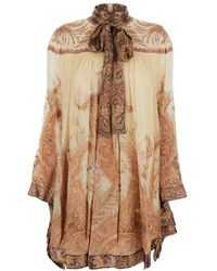 Zimmermann - Hypnotiserende Paisley Mini Jurk Met Pussybow - Lyst