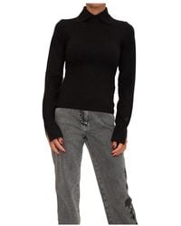 Blugirl Blumarine - Truien & Vesten ,Zwart ,Polyester Stretch Viscose Trui Met Kraag - Lyst