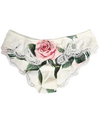 Dolce & Gabbana - Ondergoed ,Veelkleurig ,Satijn Satijnen Slip Met Kantdetails - Lyst