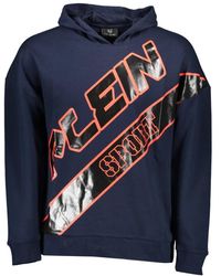 Philipp Plein - Fitness ,Blauw ,Blauwe Hoodie Met Lange Mouwen En Print - Lyst