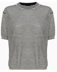 Roberto Collina - Camiseta de cuello redondo a rayas en mezcla de algodón y lino - Lyst