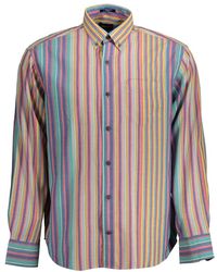 GANT - Camicia in cotone blu chiaro con dettagli a contrasto - Lyst