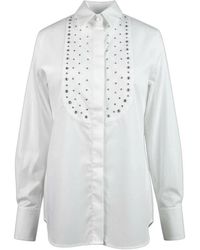 Caliban - Overhemden ,Wit ,Katoen Studded Bib Shirt - Lyst