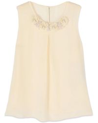 Oltre - Tops ,Wit ,Leer Zijden/Viscose Top Met Versieringen - Lyst