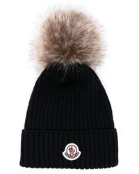 Moncler - Accessoires ,Blauw ,Wol Wool Beanie With Pom Pom - Lyst