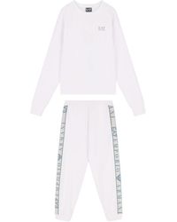 EA7 - Fitness ,Wit ,Katoen Zachte Jersey Jumpsuit Met Capuchon - Lyst