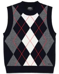 A.P.C. - Blauwe Geborduurde Logo Crew Neck Sweater - Lyst