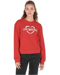 Love Moschino - Roter baumwoll-sweatshirt mit inlay-detail - Lyst