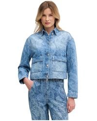 Ouí - Jassen ,Blauw ,Denim Paisley Korte Denim Jas - Lyst