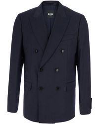 BOSS - Jassen ,Blauw ,Wol Dubbele Rij Knopen Jas - Lyst