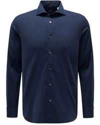 Fedeli - Stretch-baumwoll-voile-hemd marineblau - Lyst