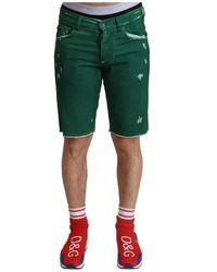 Dolce & Gabbana - Grüne zerrissene baumwoll-denim bermuda shorts - Lyst