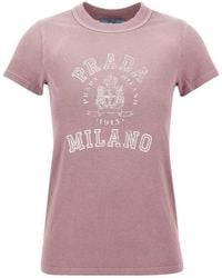 Prada - Tops ,Roze ,Katoen Roze Logo T-Shirt Voor Vrouwen - Lyst